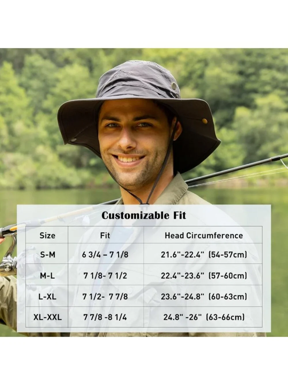 Oversized Wide Brim Waterproof Bucket Hat UPF 50+ for Summer Travel & Fishing - Picture 2 of 6